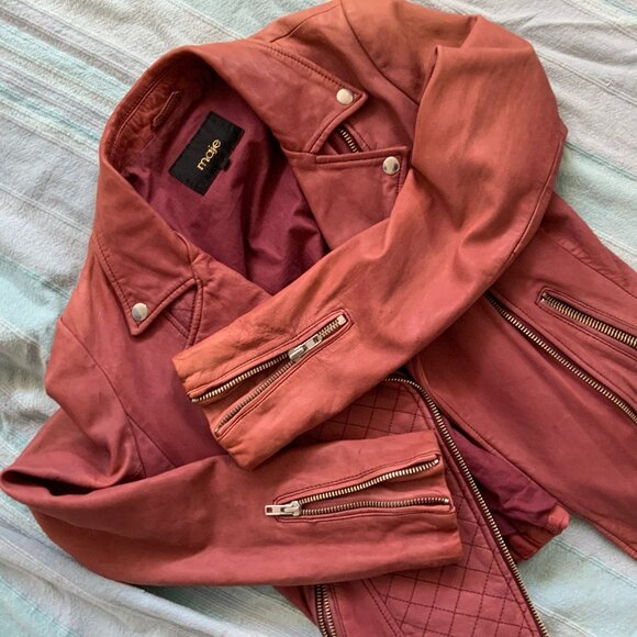 Mauve Maje Leather Bike Jacket - Picture 4 of 8